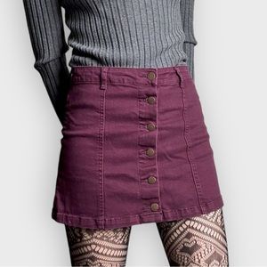 Purple Denim Front-Button Mini Skirt - Size 28